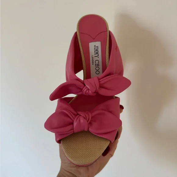 Jimmy Choo Pink Platform Heels with Bow Accents - Picture 8 of 9
